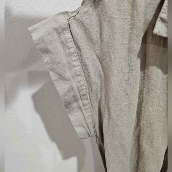 ZARA BASIC LINEN DRESS MINI NUDE BEIGE BUTTONED SHIRT DRESS WITH BELT - Picture 3 of 7